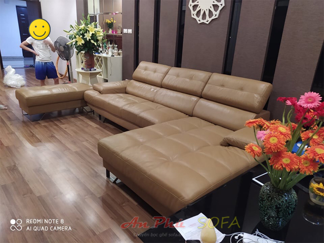 Bọc lại bộ ghế sofa da cao cấp nhập khẩu Ý cho nhà Cô Loan Vĩnh Tuy